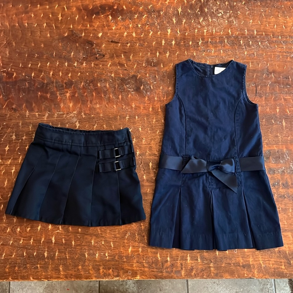 Navy school uniform bundle - dress, skirt and white polo